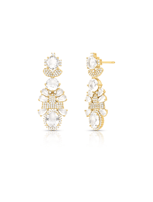 Brinco Longo Gotas Cravejado Banho Ouro 18K Cristal