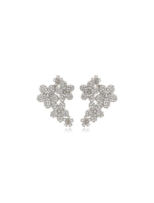 Brinco Earcuff Flores Cravejado Banho Ródio Zircônia