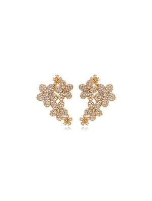 Brinco Earcuff Flores Cravejado Banho Dourado Zircônia