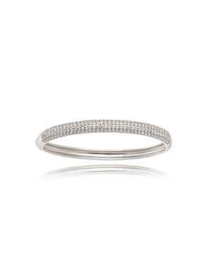 Pulseira Bracelete Abaulado Cravejado Banho Ródio Zircônia