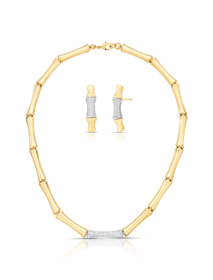 Conjunto Liso Placas Cravejado Banho Ouro 18K Zircônia