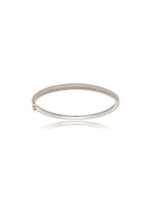 Pulseira Bracelete Meio Cravejado Banho Ródio Zircônia