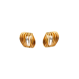 Brinco Largo Fileiras Meio Ponto de Luz Banho Ouro 18K Zircônia