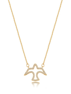 Colar Teen Espírito Santo Vazado Cravejado Banho Ouro 18K Zircônia