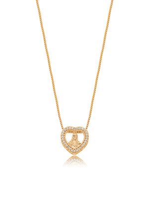 Colar Coração Sagrado Cravejado Banho Ouro 18K Zircônia