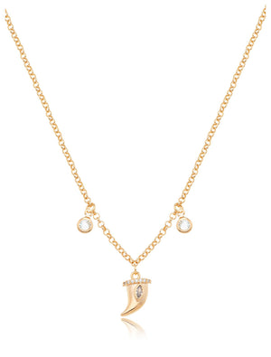 Colar Teen Liso Pingente Dente de Sabre Banho Ouro 18K