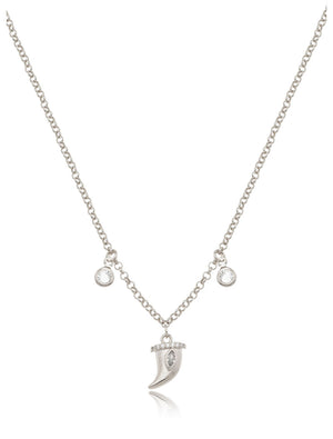 Colar Teen Liso Pingente Dente de Sabre Banho Ródio