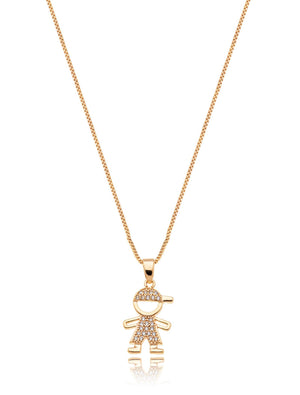 Colar Delicado Menino Cravejado Banho Ouro 18K Zircônia