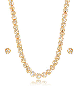 Conjunto Redondo Cravejado Banho Dourado Zircônia