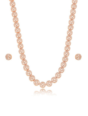 Conjunto Redondo Cravejado Bijuteria Rosé Zircônia