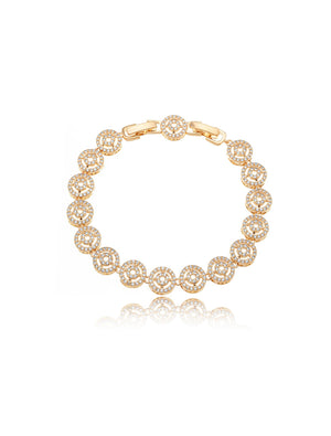 Pulseira Redonda Cravejada Banho Dourado Zircônia