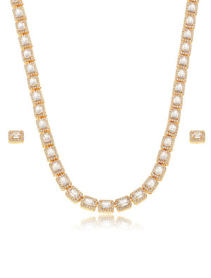 Conjunto Retangular Cravejado Banho Dourado