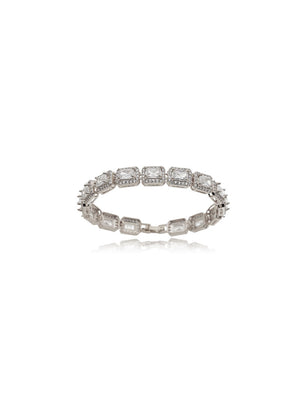 Pulseira Toda Retangulares Cravejadas Banho Prateado Zircônia