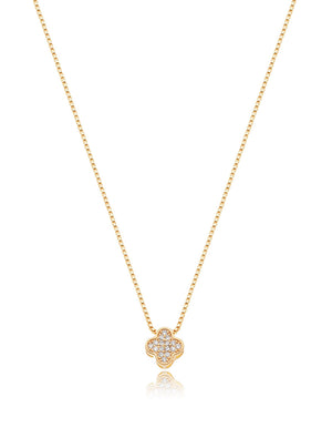 Colar Mini Trevo Cravejado Banho Ouro 18K Zircônia