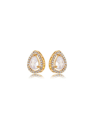 Brinco Gotinha Volta Cravejada Banho Ouro 18K Cristal