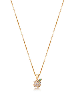 Colar Infantil Pingente Maçã Cravejada Banho Ouro 18K Zircônia