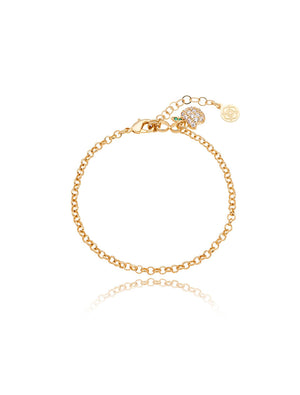 Pulseira Infantil Elos Pingente Maçã Cravejada Banho Ouro 18K Zircônia