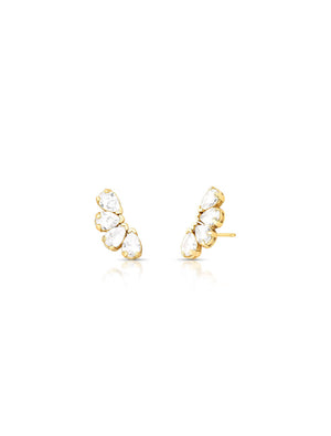Brinco Earcuff Gotas Banho Ouro 18k Cristal