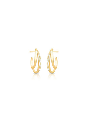 Brinco Meia Argola com Fileira Cravejada Banho Ouro 18k Zircônia