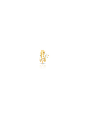 Brinco Piercing Fake Três Voltas com Fileira Cravejada Banho Ouro 18k Zircônia