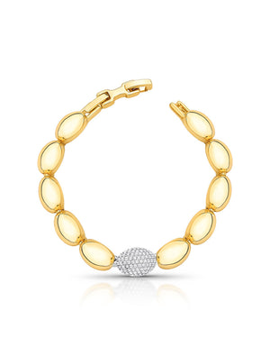Pulseira Maleável Oval Meio Cravejado Banho Ouro 18k Zircônia