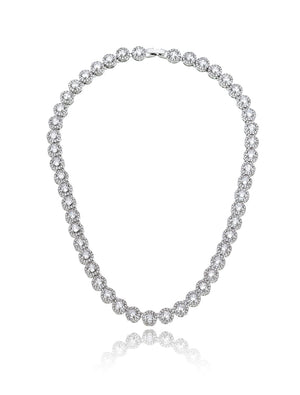 Colar Choker Redondo Cravejado Banho Prateado Zircônia