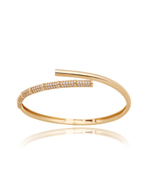 Pulseira Bracelete Aberto Fileira Cravejada Banho Dourado Zircônia