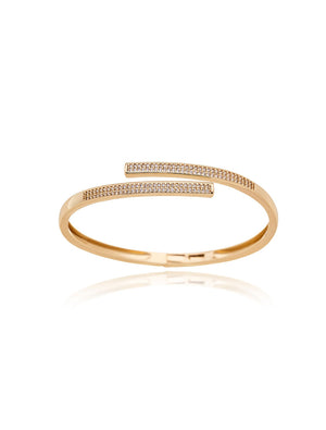 Pulseira Bracelete Meio Aberto Cravejado Banho Dourado Zircônia