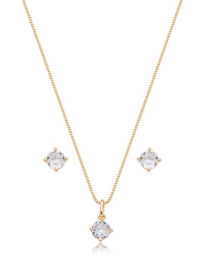 Conjunto Ponto de Luz Pequeno Banho Ouro 18k Zircônia
