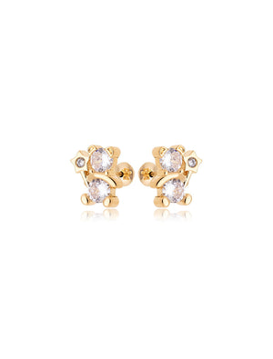 Brinco Infantil Urso Banho Ouro 18K Zircônia