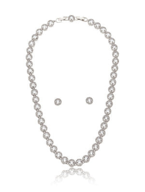 Conjunto Cravejado Redondo Banho Prateado Zircônia