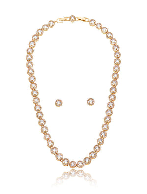 Conjunto Cravejado Redondo Banho Dourado Zircônia