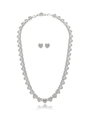 Conjunto Cravejado Coração Banho Prateado Zirconia