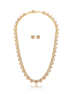 Conjunto Cravejado Coração Banho Dourado Zircônia
