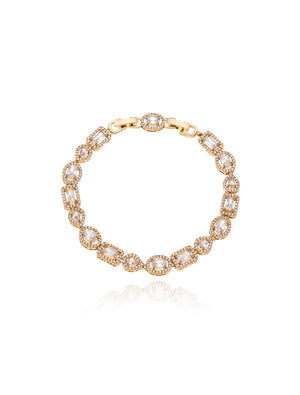 Pulseira Formatos Geométricos Voltas Cravejadas Banho Dourado Cristal Zircônia