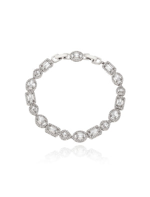 Pulseira Geométrica Cravejada Banho Prateado Zircônia
