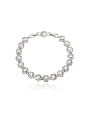Pulseira Cravejada Redonda Banho Prateado Zircônia