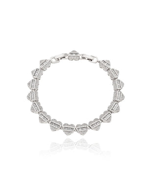 Pulseira Cravejada Coração Banho Prateado Zircônia