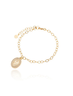 Pulseira Pingente Nossa Senhora das Graças Volta Cravejada Banho Ouro 18k Zircônia