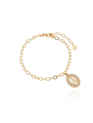 Pulseira Pingente Nossa Senhora Aparecida Volta Cravejada Banho Ouro 18k Zircônia