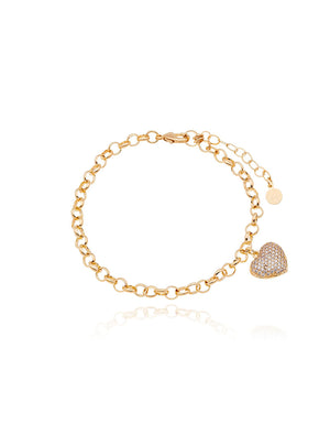 Pulseira Pingente Coração Cravejado Banho Ouro 18k Zircônia