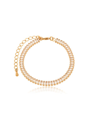 Pulseira Riviera Baguetes Banho Ouro 18k Cristal