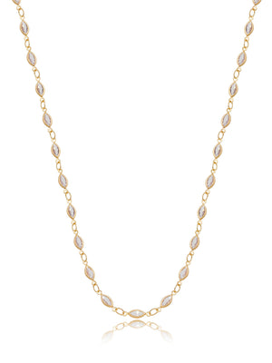Colar Choker Cristais Navetes Banho Ouro 18k
