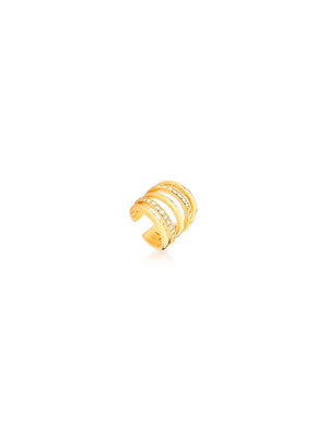 Brinco Piercing Fake Volta Meio Cravejada Banho Ouro 18k Zircônia