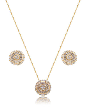 Conjunto Redondo Cravejado Radial Banho Ouro 18k