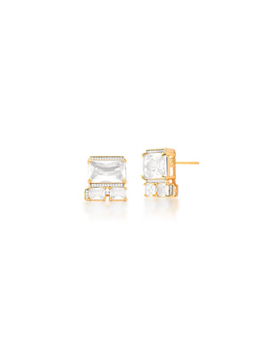 Brinco Geométrico com Volta Cravejada Banho Ouro 18k Cristal e Zircônia