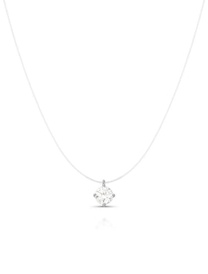 Colar Ponto de Luz 5.0mm Prata 925  Moissanite Fio de Nylon