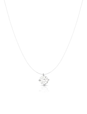 Colar Ponto de Luz 8.0mm Prata 925  Moissanite Fio de Nylon Rosa Valverde