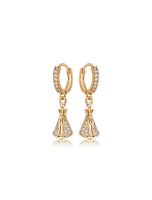 Brinco Argola Nossa Senhora Aparecida Cravejada Banho Ouro 18k Zircônia