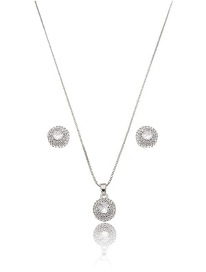 Conjunto Redondo Zircônia Central Volta Cravejada Banho Ródio